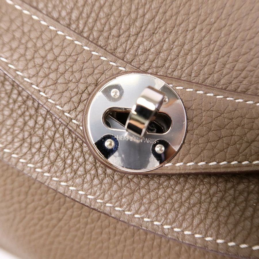 HERMES Clemence皮革Lindy 30手挽肩背兩用袋Etoupe-6