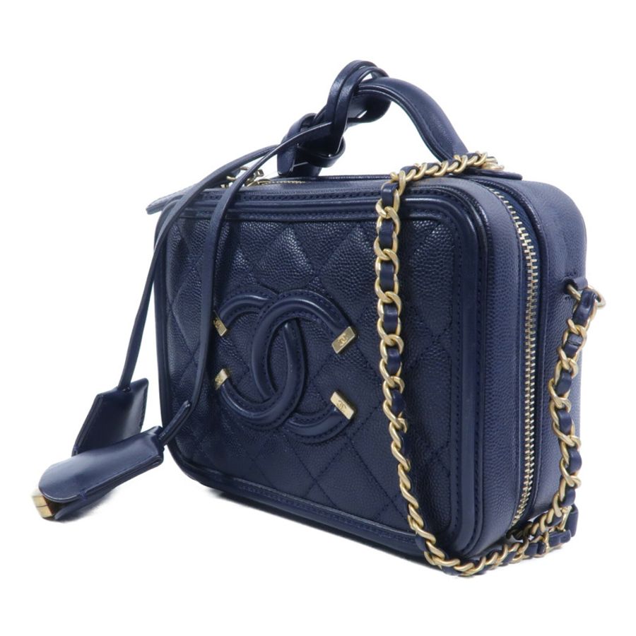 CHANEL 牛皮皮革CC Filigree Vanity Case鏈帶手挽肩背兩用袋-2