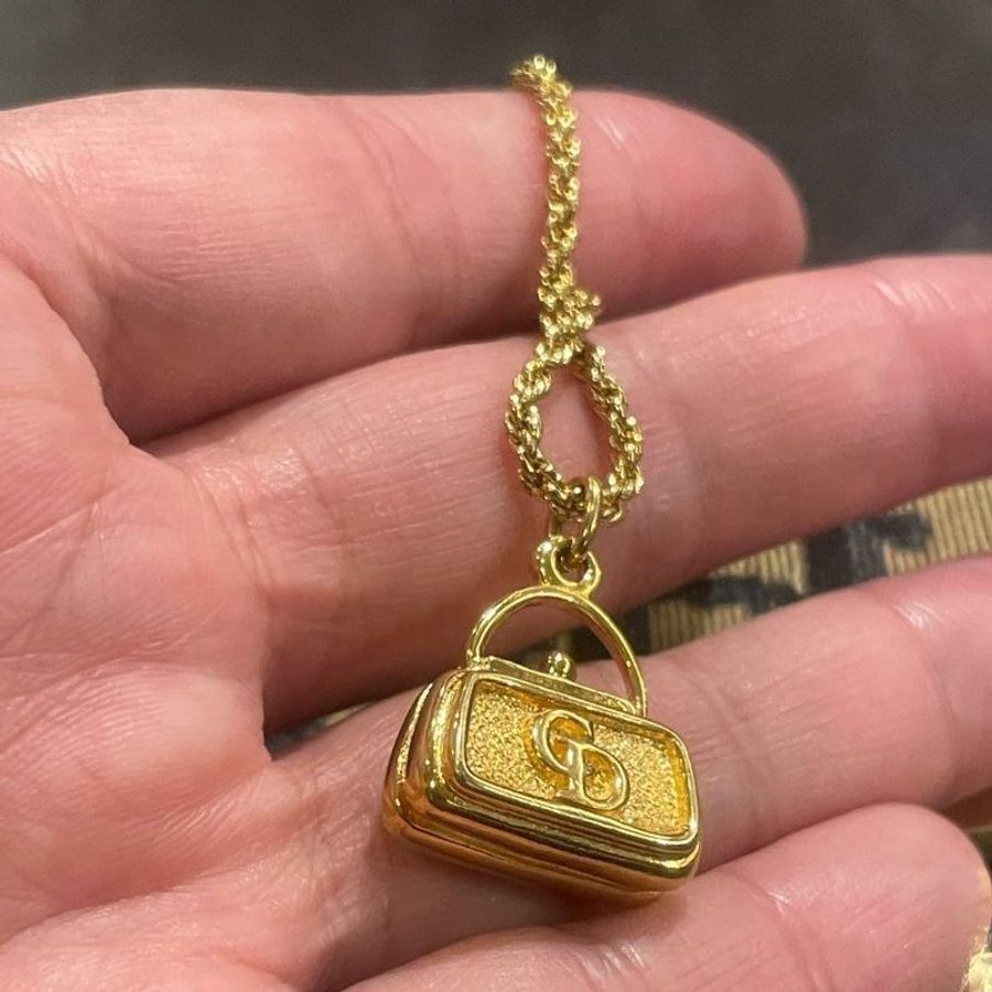 VINTAGE DIOR金色CD手提包造形古董項鍊-6
