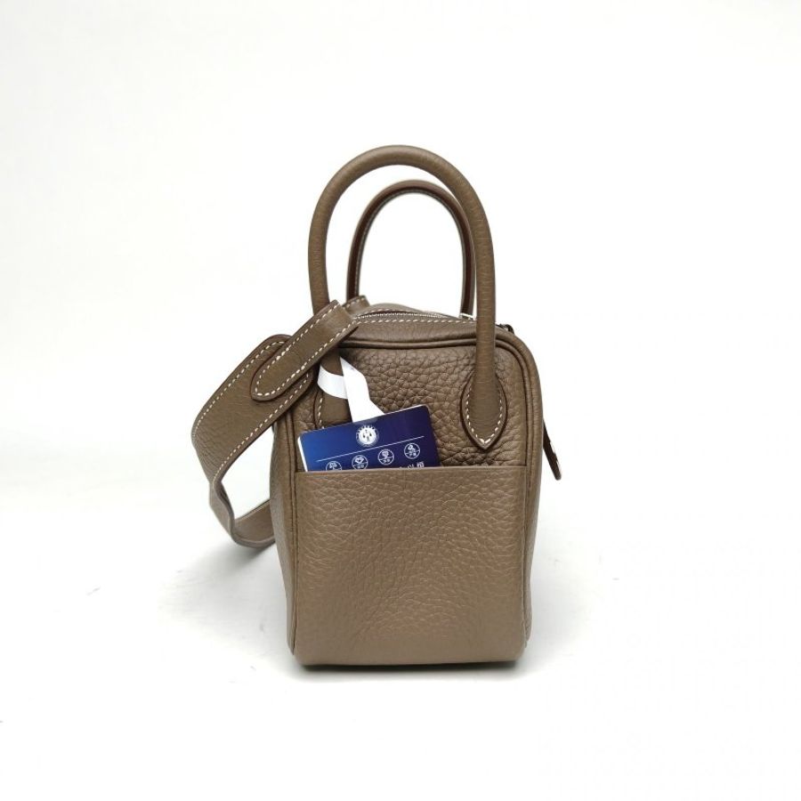 HERMES LindyMini18大象灰TC皮Z刻銀扣肩背包-3
