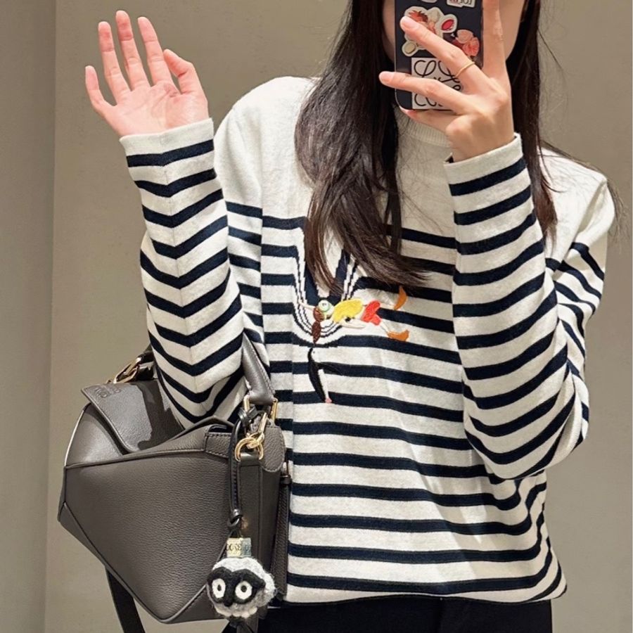 LOEWE✨SUNA FUJITA聯名羊毛條紋長袖針織上衣 #S-0