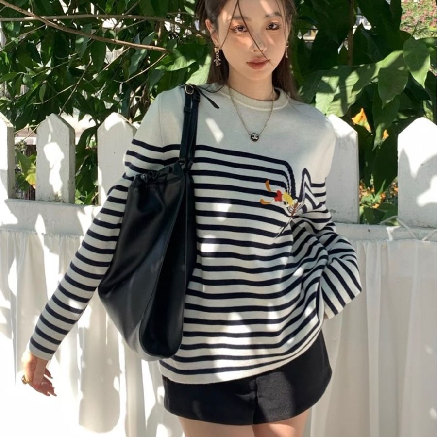 LOEWE✨SUNA FUJITA聯名羊毛條紋長袖針織上衣 #S-1