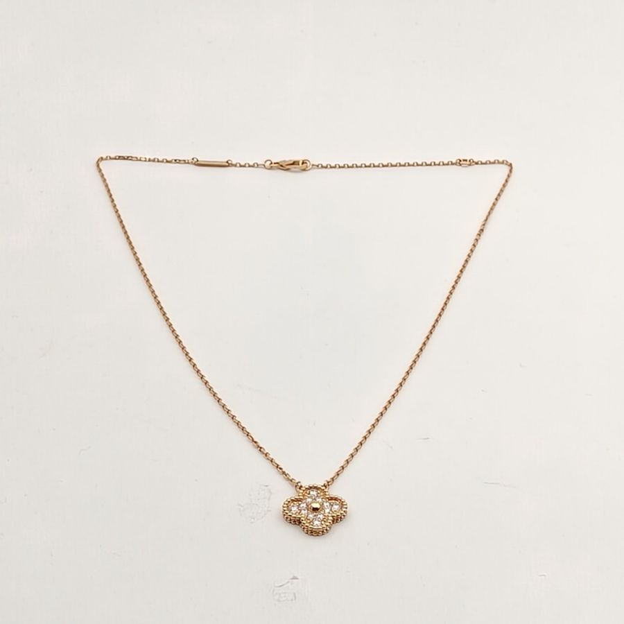 VAN CLEEF&ARPELS VintageAlhambra中號單花項鏈滿鑽18K玫瑰金/鑽石-4