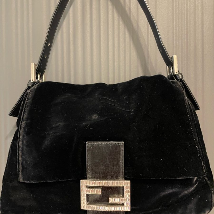 Fendi 絨布 石華洛世奇水鑽 包-8