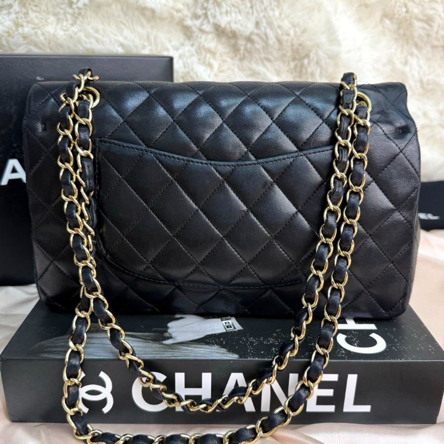 Chanel CLASSIC FLAP CF 黑色 菱格紋 羊皮 中號 金扣-2