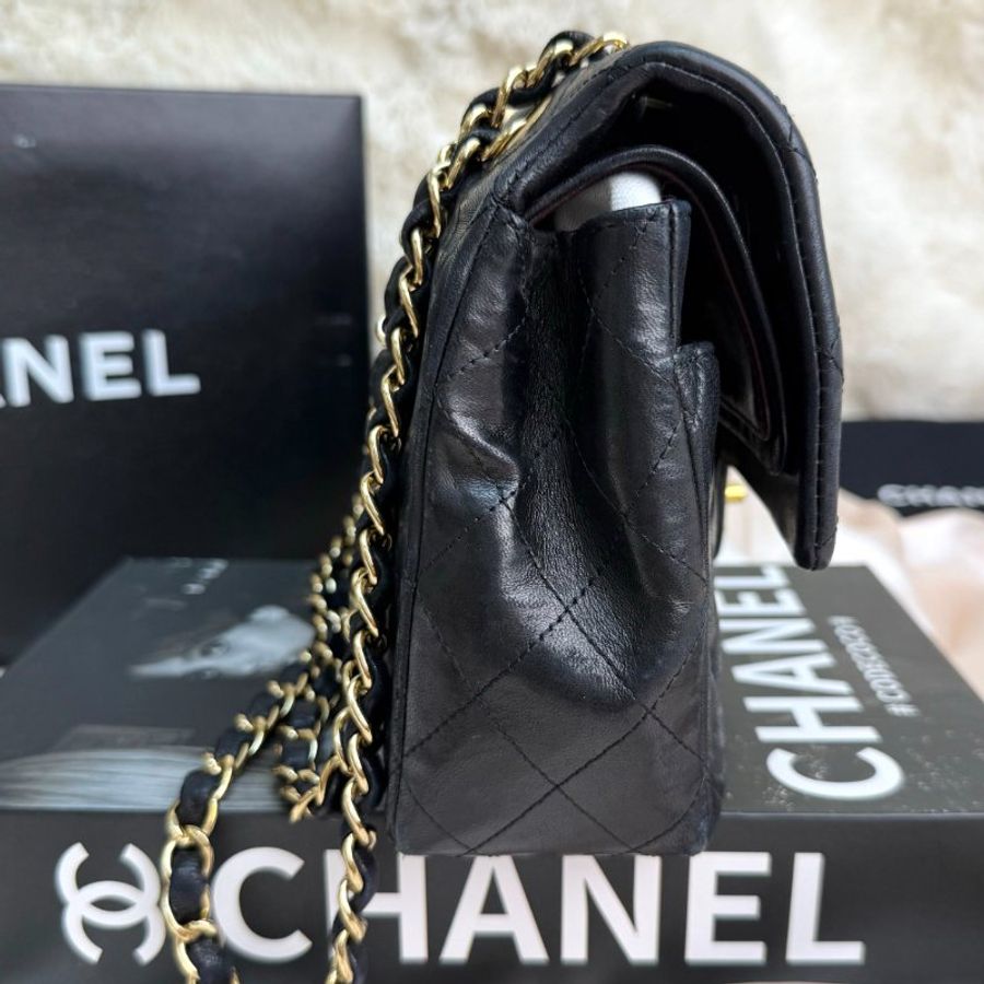 Chanel CLASSIC FLAP CF 黑色 菱格紋 羊皮 中號 金扣-5