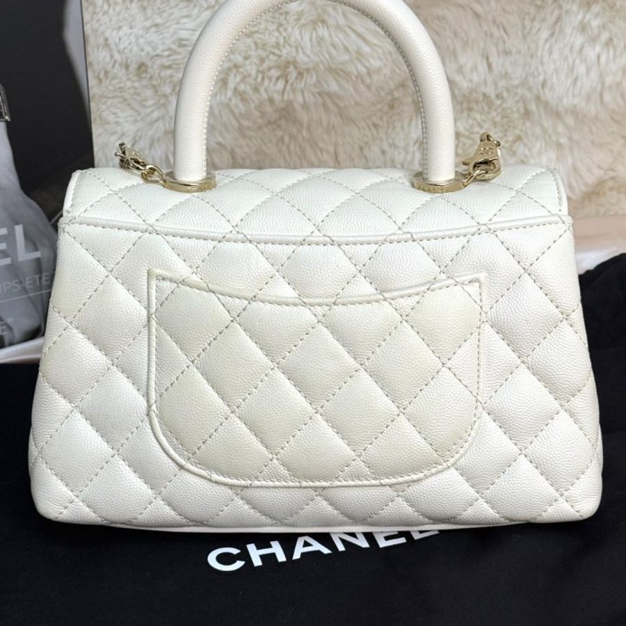 Chanel COCO HANDLE 白色 菱格紋 荔枝牛皮 小號 金扣 芯片-3