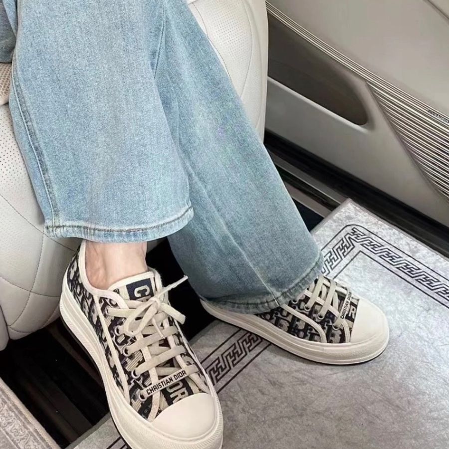 DIOR 迪奧 Walk'n'Dior 刺繡 Oblique印花 板鞋增高帆布鞋35.5碼-0
