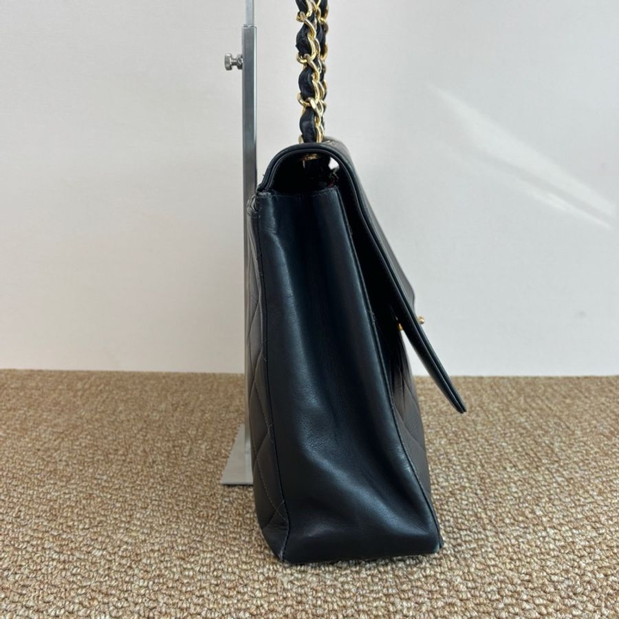 Chanel 貝嫂包 黑金浮雕LOGO拼菱格 羊皮 鏈條包 2開有卡-4