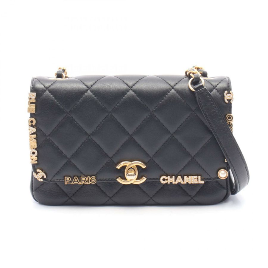 香奈兒 (CHANEL) 絎縫迷你翻蓋鏈條斜背包 AS3731 黑色皮革金色五金-0