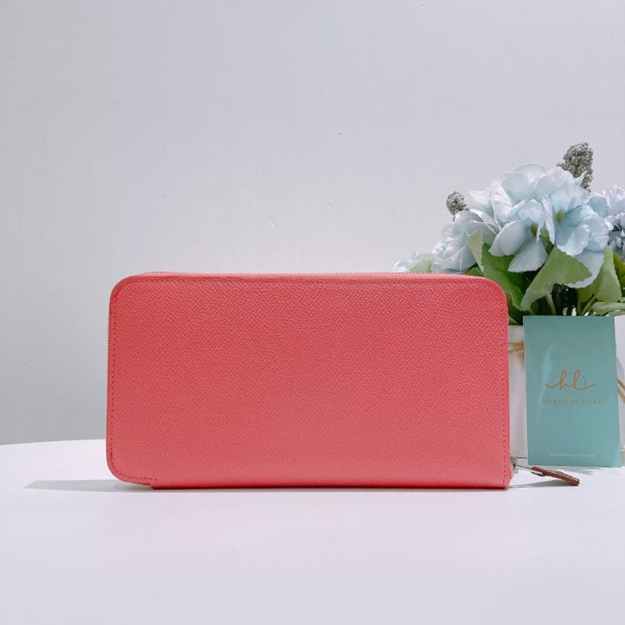 TW4842	Hermes 愛馬仕單色拉鍊長銀包 Silk In Long Wallet Rose Azalee Epsom-1