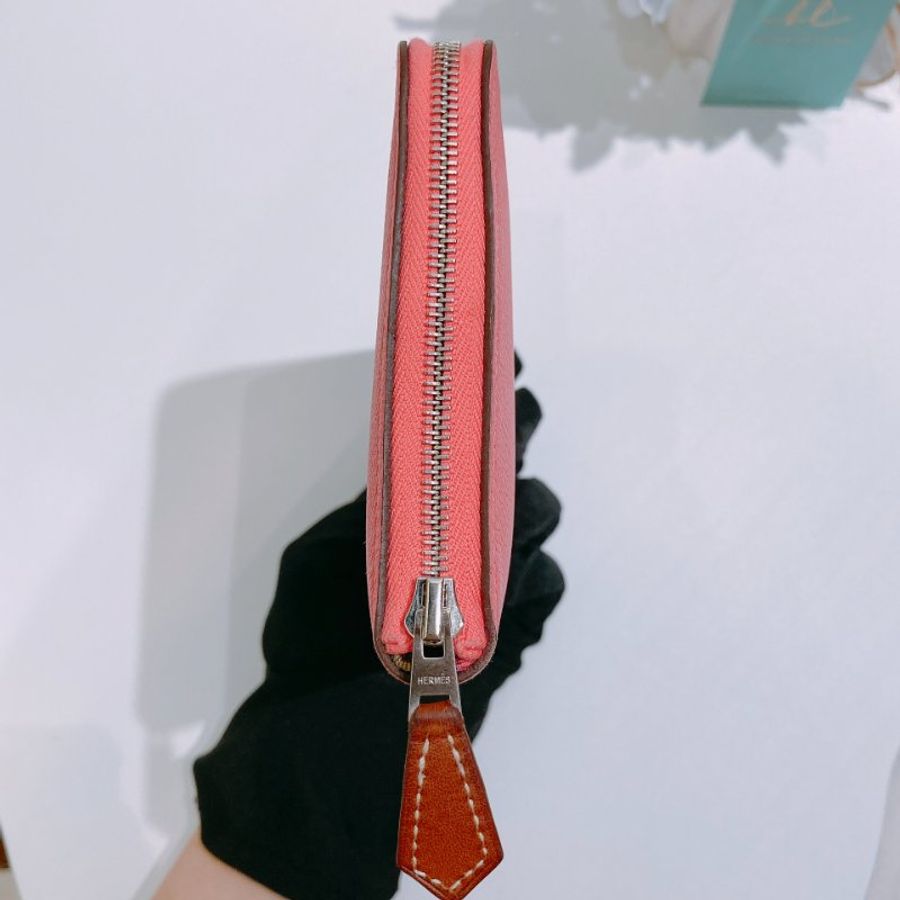TW4842	Hermes 愛馬仕單色拉鍊長銀包 Silk In Long Wallet Rose Azalee Epsom-2
