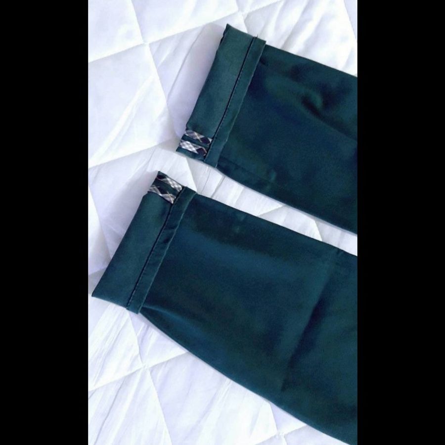 絕版BURBERRY 博柏利 BLUE LABEL 藍標 女墨綠色皮標彈性九分休閒褲38號-5