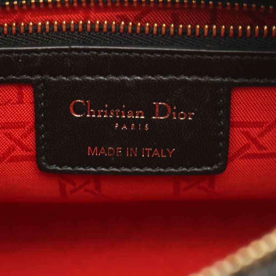 Christian Dior LADY DIOR Cannage 帆布手提單肩包，黑色皮革，二手女款-3