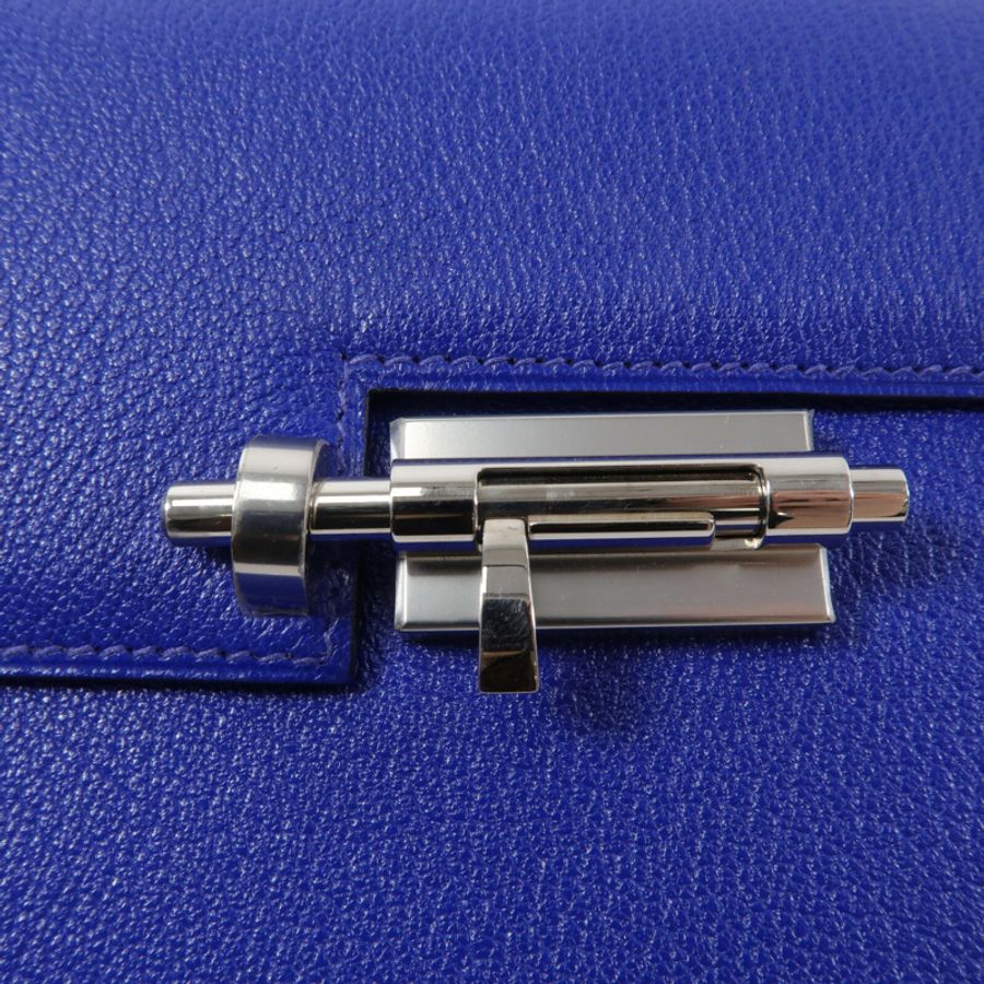 HERMES Chevre皮革Verrou Mini鏈帶肩背袋Bleu Electrique-6