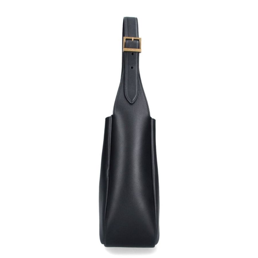 【YSL】SAINT LAUENT LE 5 A 7 Hobo Small 小款 牛皮 可拆內袋 肩背包 黑色 金扣 850533-2
