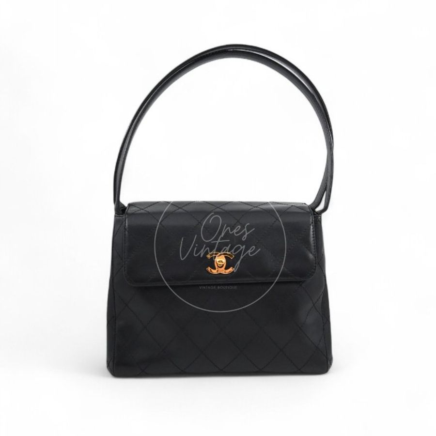 中古 香奈兒 Chanel 復古黑色小羊皮Black Lambskin  CC Turn Lock 旋扣肩背包-8