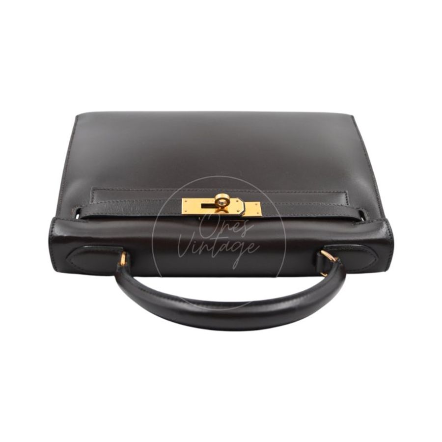 中古 愛馬仕 Hermès Kelly 28 Ebène 深棕色 Box 皮革 印記 Square B 手袋-6