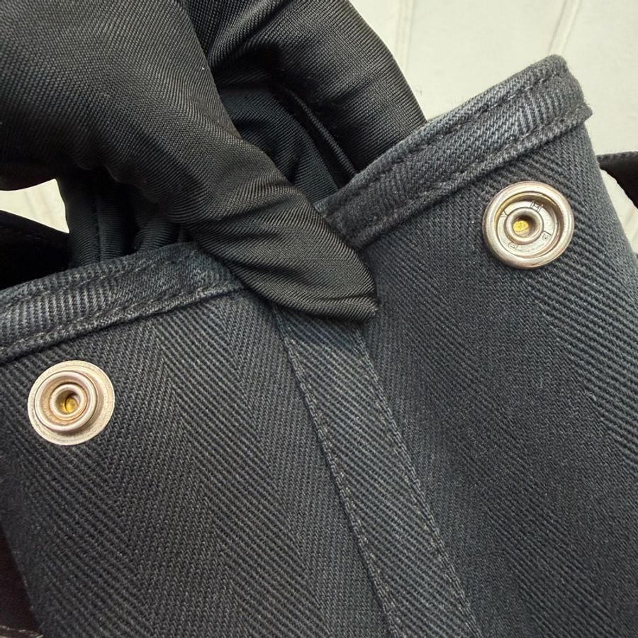 Hermes Valparaiso 黑色帆布拼皮蘑菇包 XC473-50