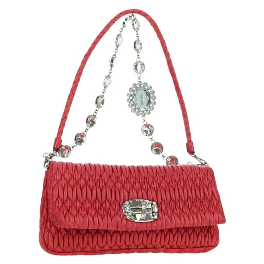 【日本直送】Miu Miu Matelasse 鏈條單肩包 皮革 紅色 銀色 正品 179306M-0