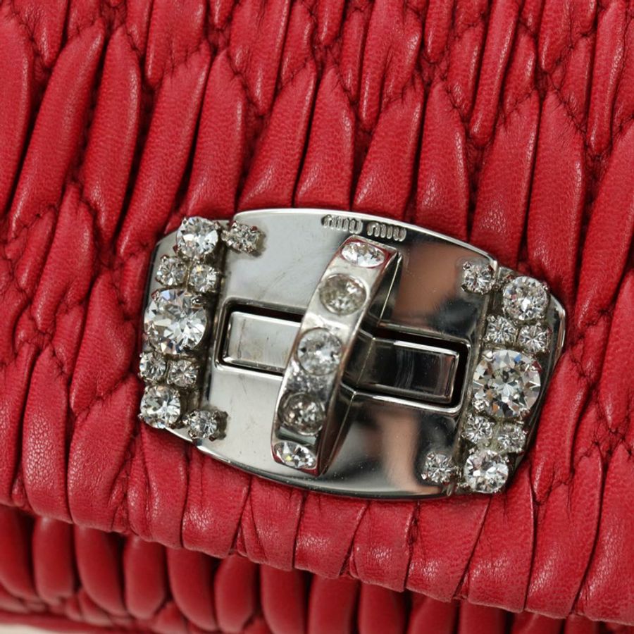 【日本直送】Miu Miu Matelasse 鏈條單肩包 皮革 紅色 銀色 正品 179306M-22