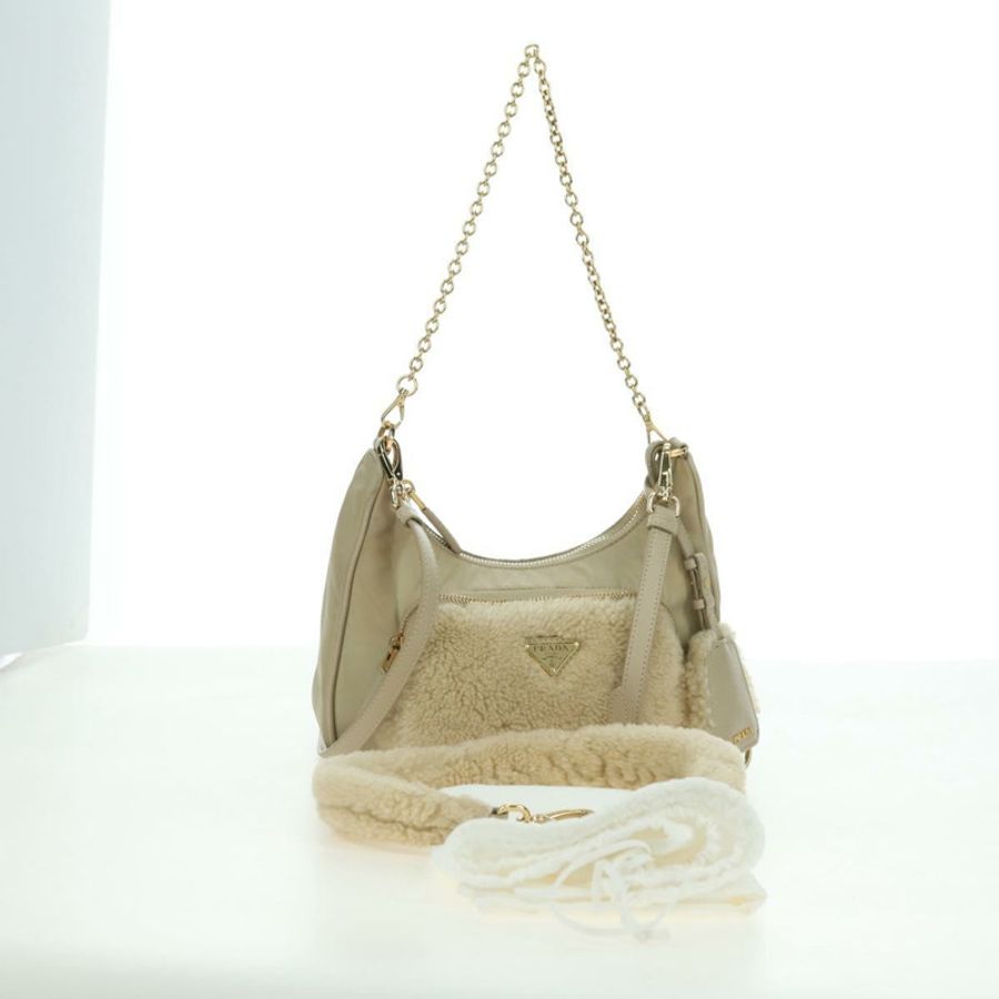 【日本直送】PRADA 尼龍鏈單肩包 三向米色金色 正品 179052V-11