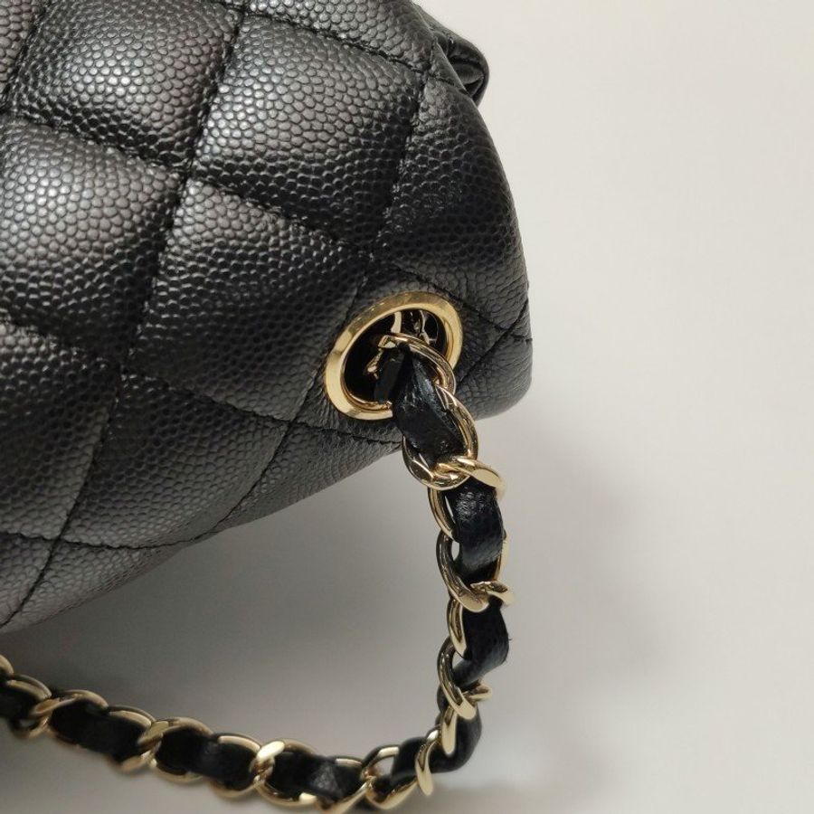 Chanel Classic Flap 經典款方胖子牛皮菱格絎縫雙C扣皮穿鏈斜背包單肩包-13