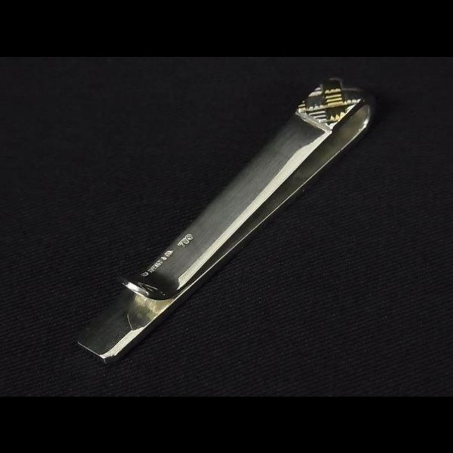 品味雋永 Tiffany & Co. 18K金 925銀 雙色編織古典紳士領帶夾-2