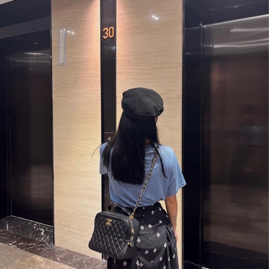 Chanel 香奈兒 黑金荔枝牛皮手提大盒子-6