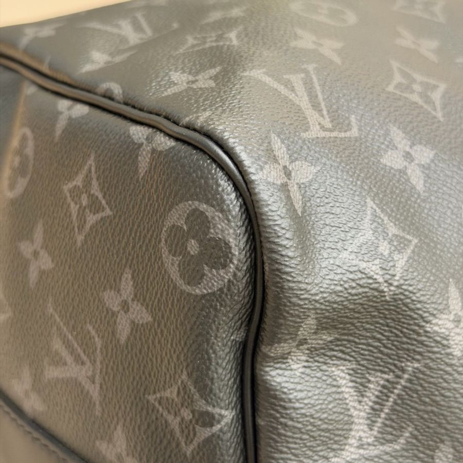 Louis Vuitton路易威登 keepall45 黑老花斜挎包旅行袋 配件有皮牌+手柄環+肩帶。-14