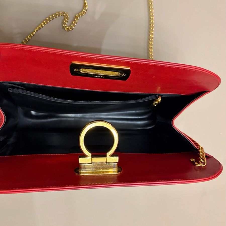 Ferragamo 正紅色鏈袋肩背手拿包-9