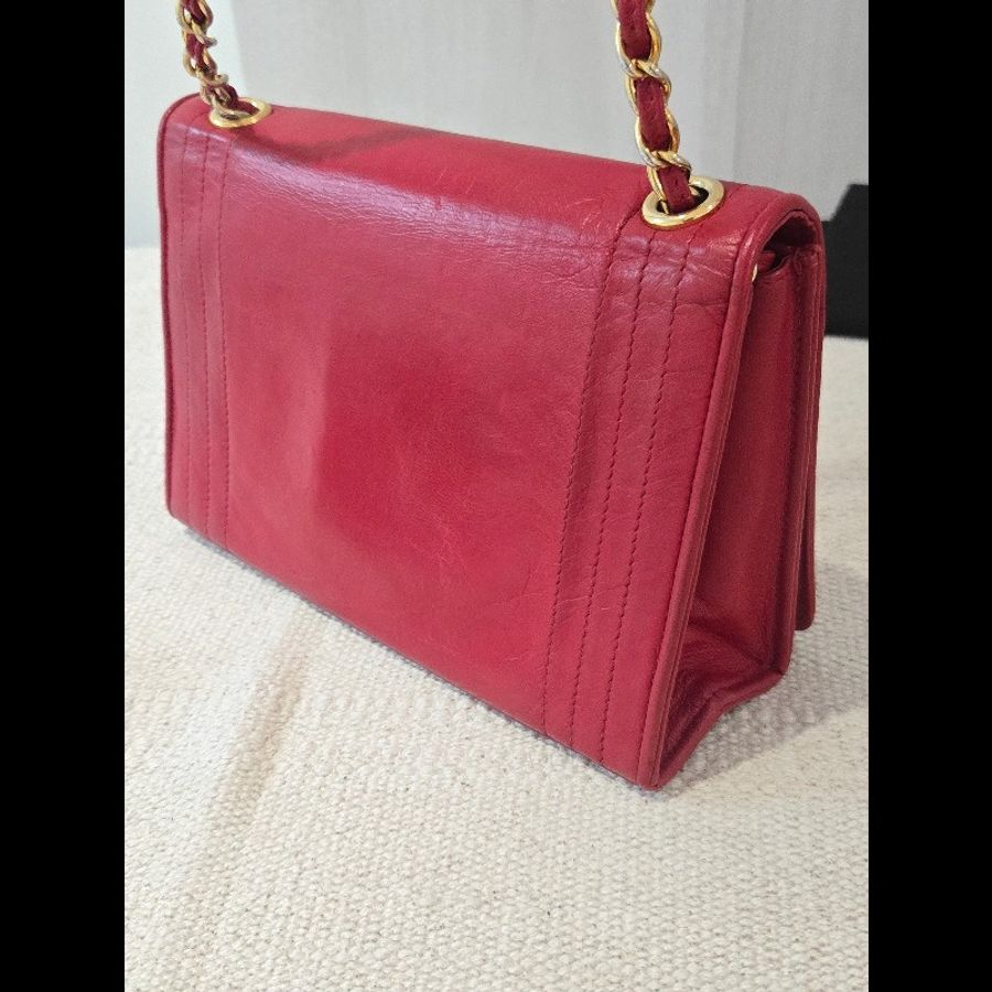 Chanel 香奈兒 絕版 紅色金鍊 鏈帶包 掀蓋包 woc 信封包 肩背包 斜背包-10
