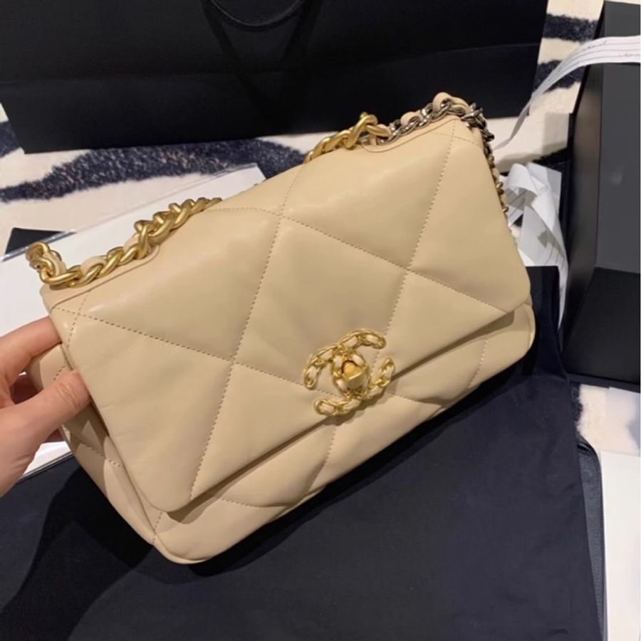 99新全配❤️ 香奈兒 #19bag #奶茶色 #金釦 #小號-1