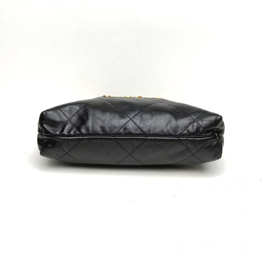 CHANEL 22BagTote托特包小號黑色牛皮晶片開金扣肩背包-4