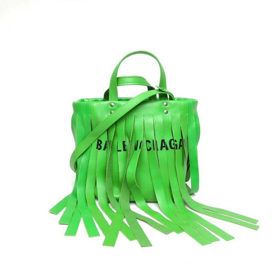 BALENCIAGA 綠色牛皮銀扣流蘇手提包肩背包-0