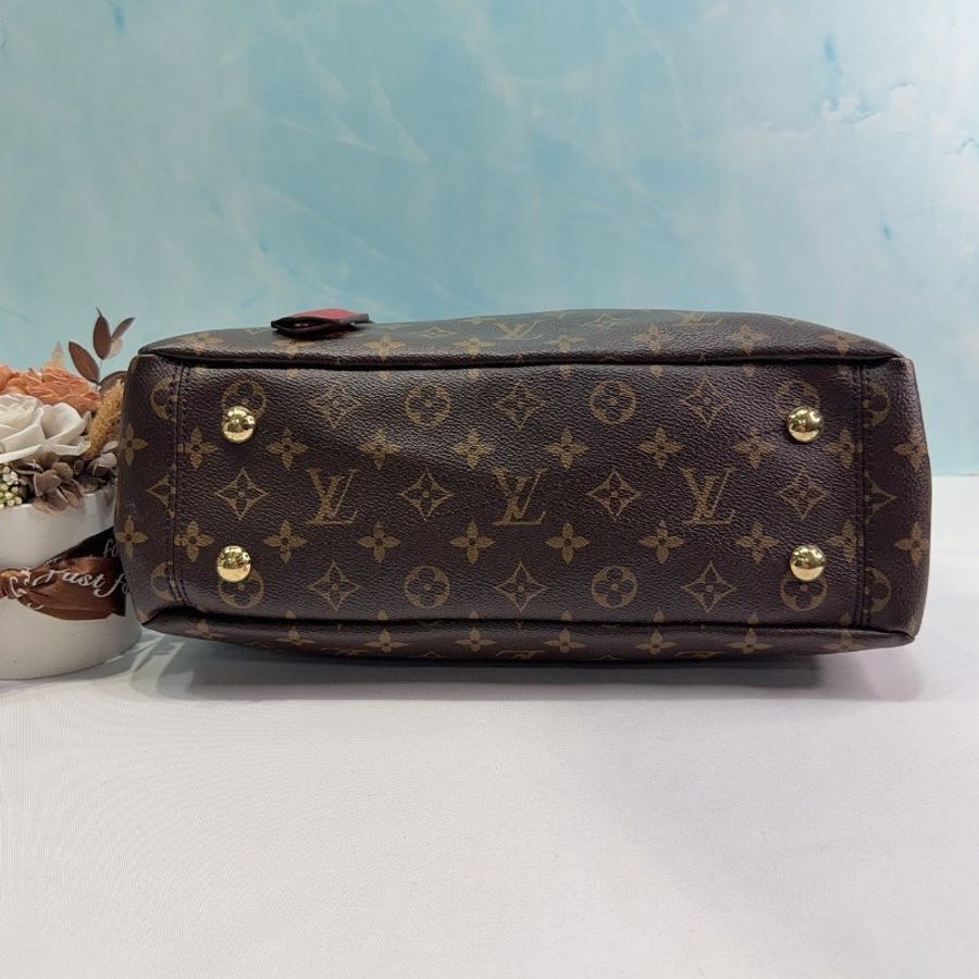 LV Pallas老花拼紅皮革肩背包-6