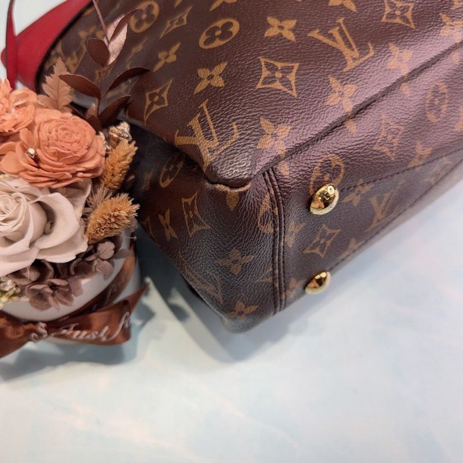 LV Pallas老花拼紅皮革肩背包-8