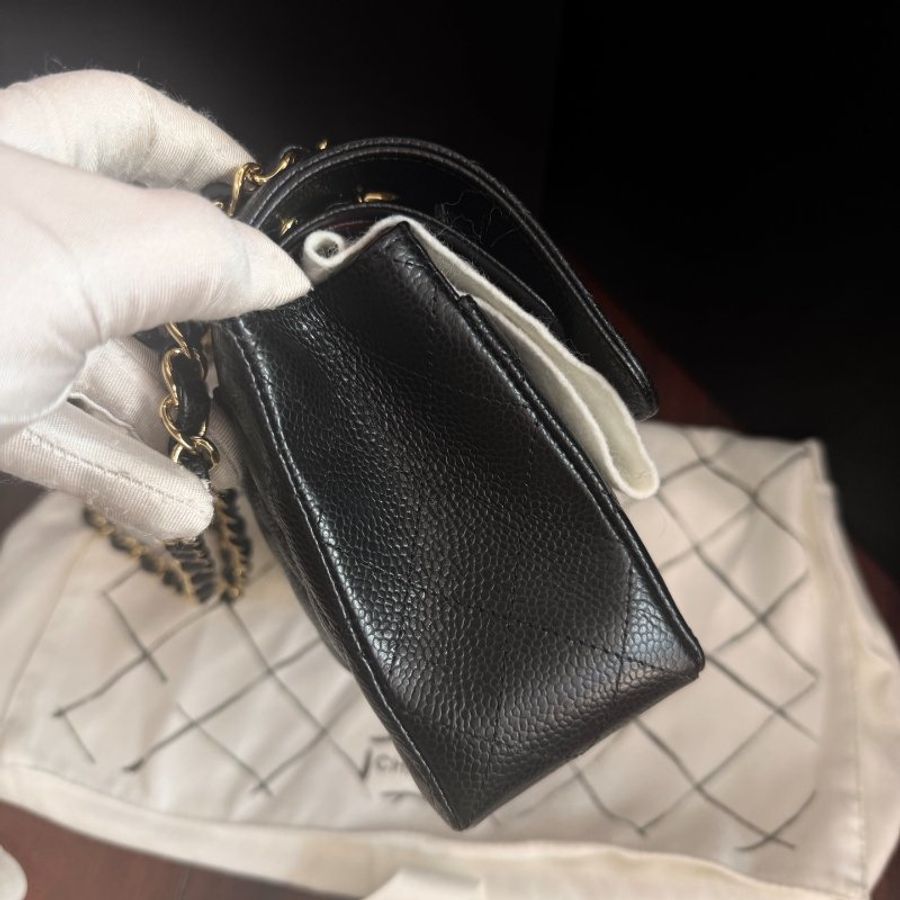 近新品 香奈兒/Chanel 黑金荔枝皮cf 小號鏈條包 芯片款-2