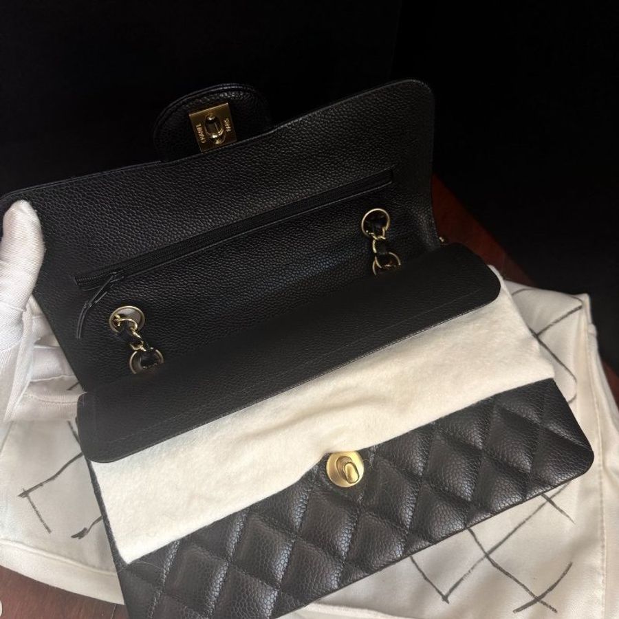 近新品 香奈兒/Chanel 黑金荔枝皮cf 小號鏈條包 芯片款-4