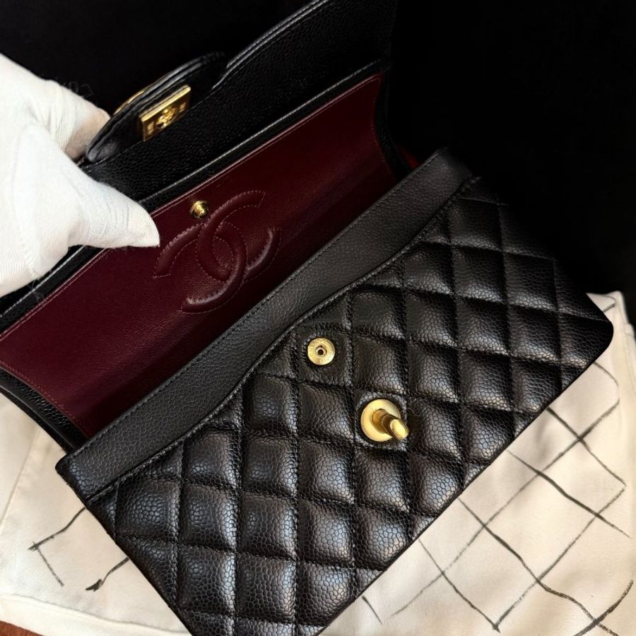 近新品 香奈兒/Chanel 黑金荔枝皮cf 小號鏈條包 芯片款-5