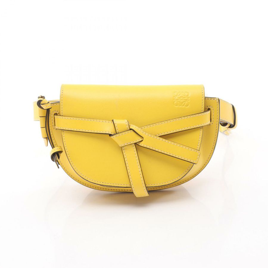 LOEWE 雙門迷你腰臀包，黃色真皮，二手女款-0