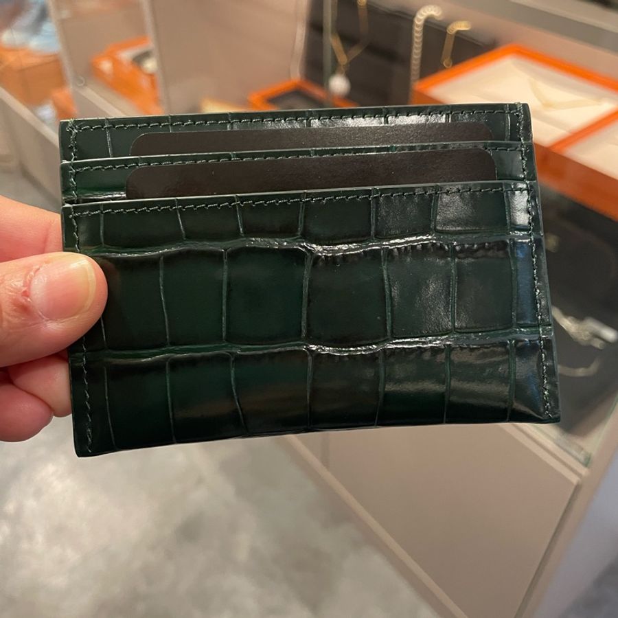 Chanel綠色鱷魚壓紋卡包-4