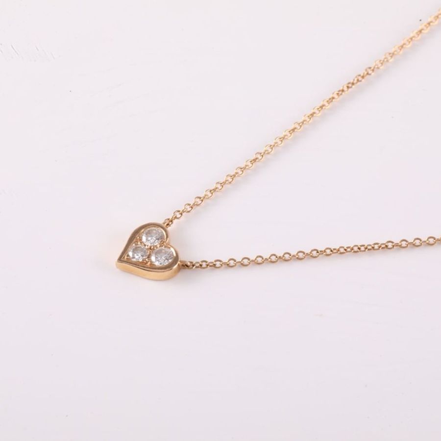 TIFFANY&CO 18K玫瑰金鑽石Tiffanyclassic系列心形鑲鑽三顆鑽項鏈-2