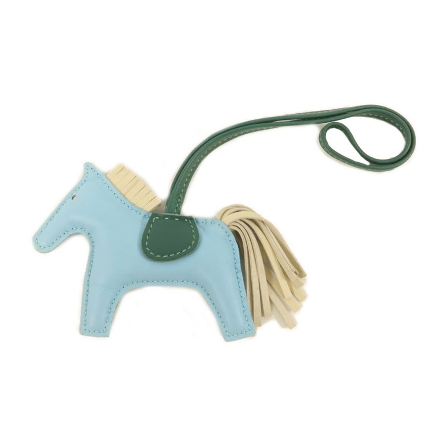 HERMES Milo皮革Rodeo PM掛飾Celeste/Malachite/Craie-0