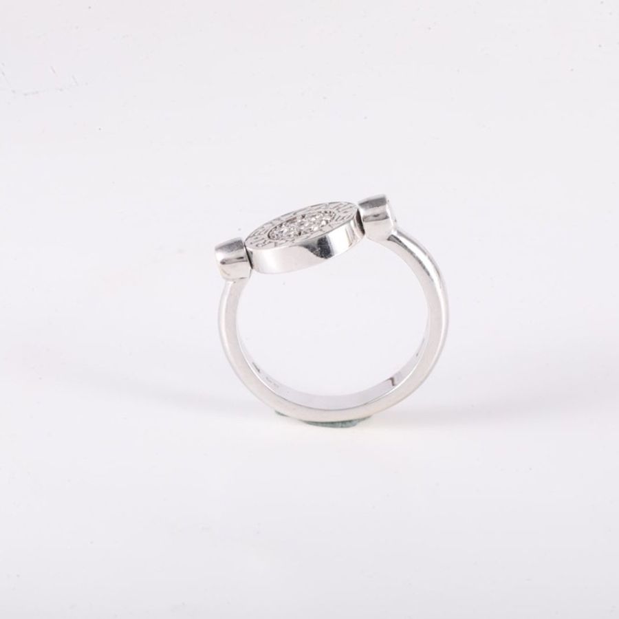 BVLGARI 鑲鑽黑瑪瑙翻轉戒指18K白金/鑽石/縞瑪瑙54-3