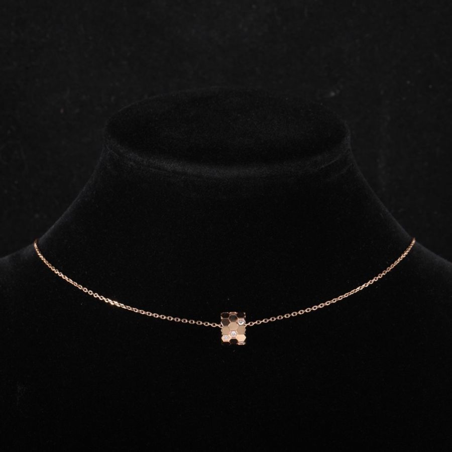CHAUMET 18K玫瑰金鑽石BeeMyLove愛·巢蜂巢鑲鑽項鏈小號-1