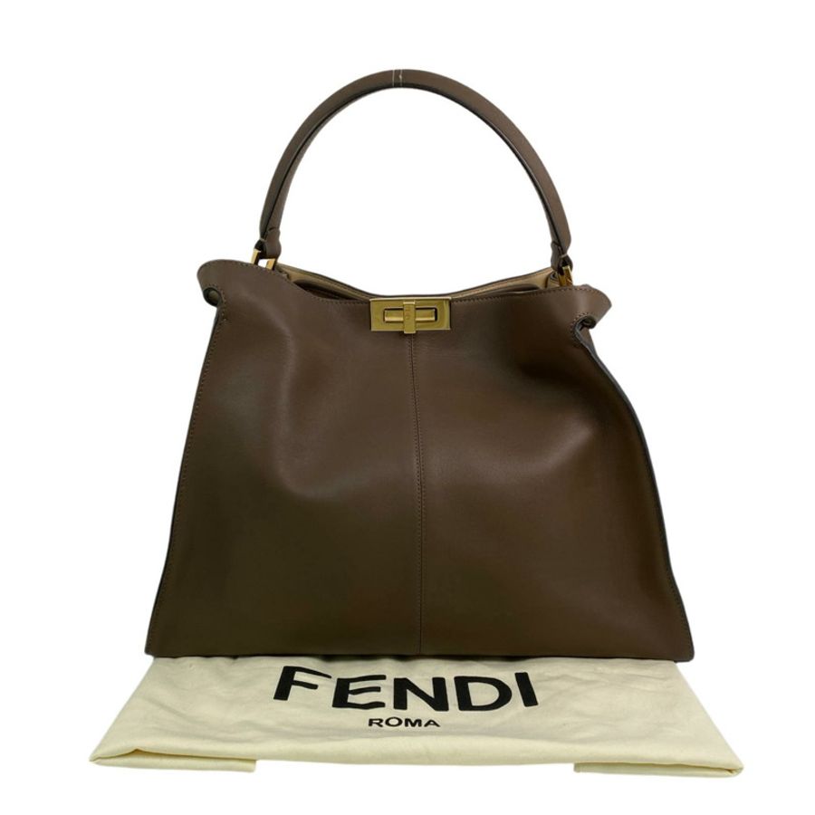 △ FENDI 芬迪 Brown Calfskin Peekaboo X-Lite Handbag 啡色小牛皮手挽袋 8BN304-267010359-0