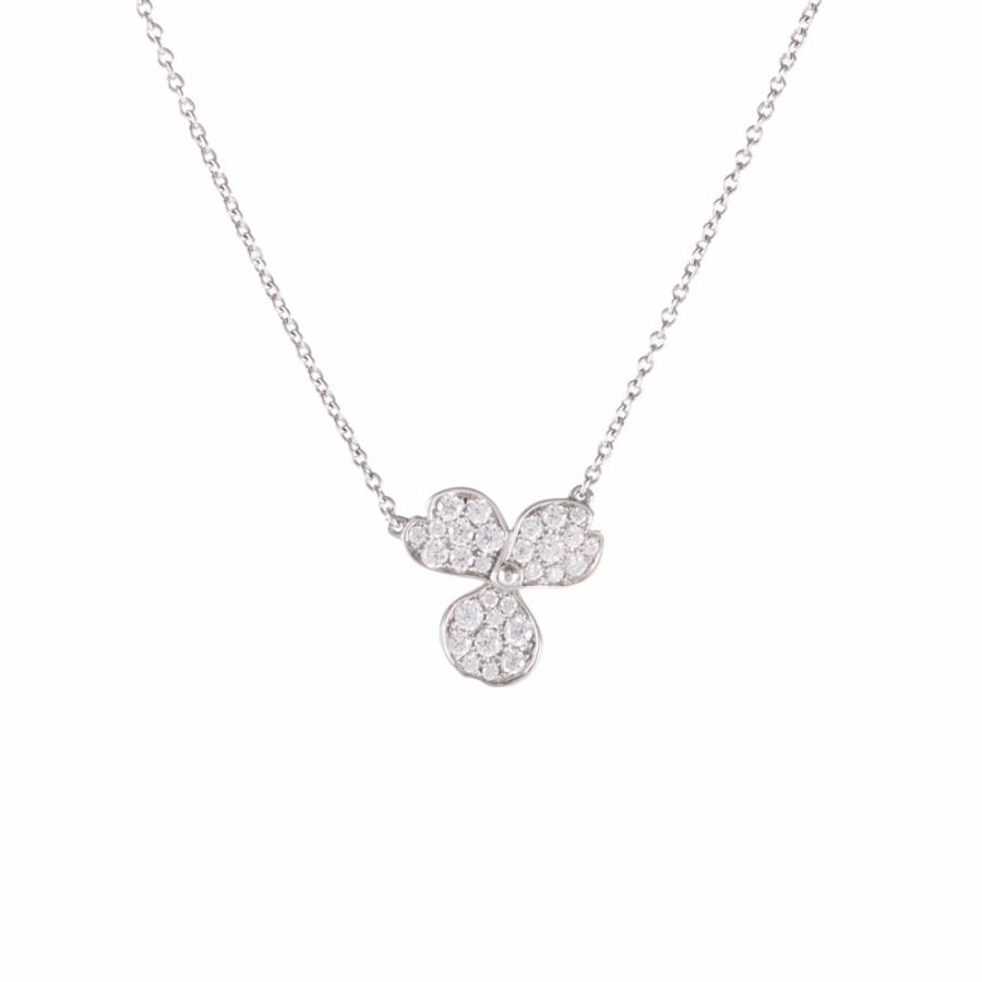 TIFFANY&CO 鑽石pt950PAPERFLOWERS三葉草花朵滿鑽項鏈-0