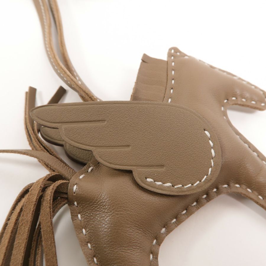 HERMES Milo/Swift皮革Rodeo Pegase PM掛飾Etoupe-7