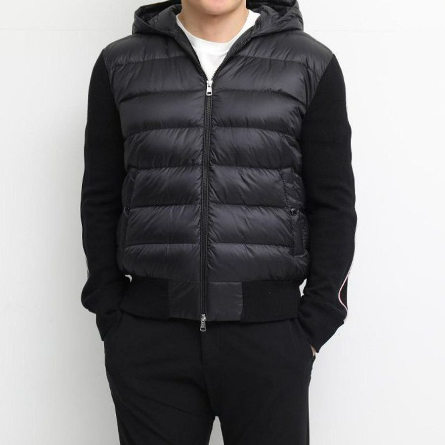 💎Han's house精品服飾💎  moncler 拼接 初剪羊毛 羽絨 彩條 連帽 外套 黑 現貨XL 原價45000-3